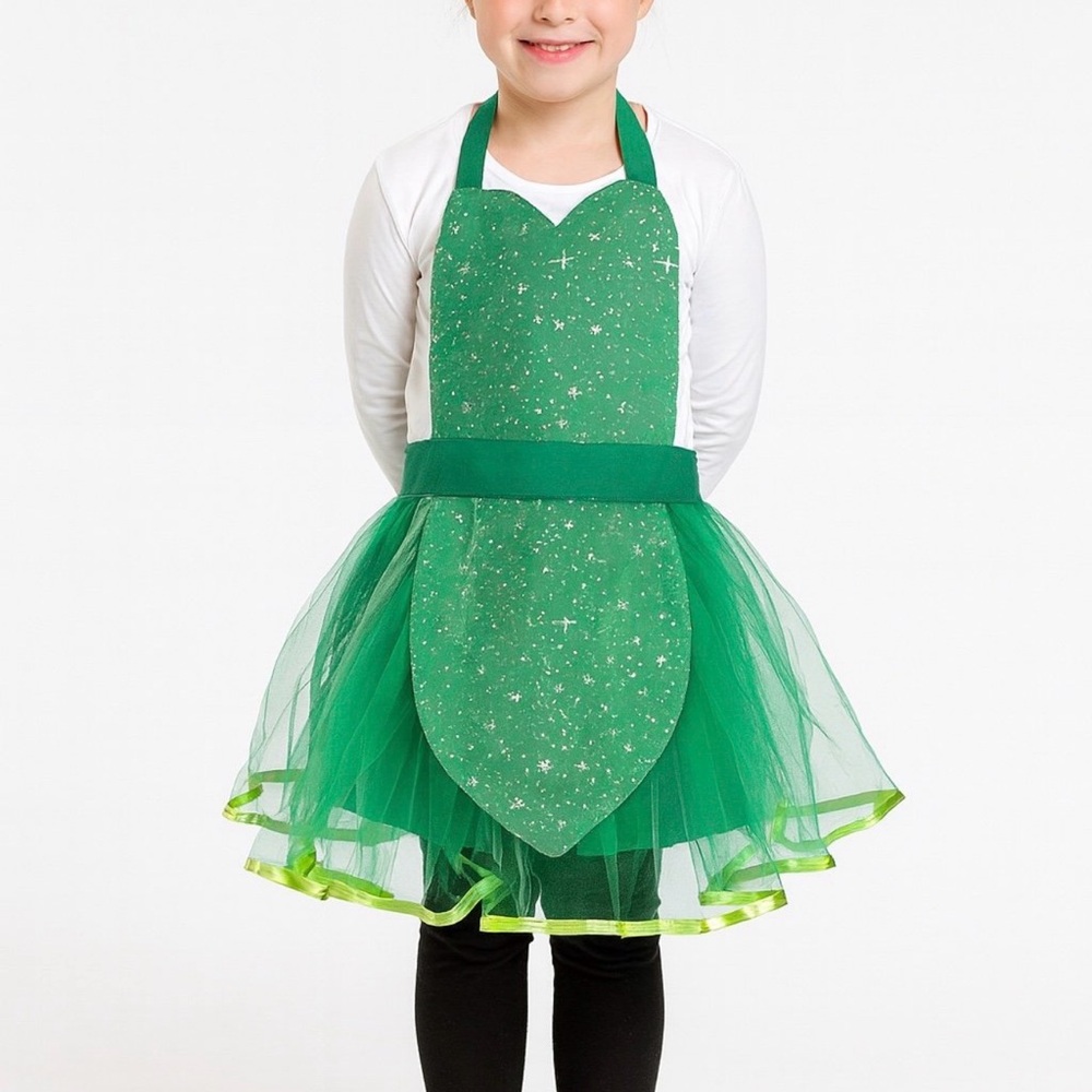 Disney Tinkerbell Fairy Sparkle Apron Dress Up Girls Green Tutu Costume Play